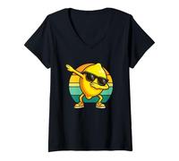 Donna Retro Vintage Funny Lemon Dab Dance Lemon Dancing Maglietta con Collo a V