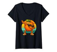 Donna Retro Vintage Funny Orange Dab Dance Orange Fruit Dancing Maglietta con Collo a V