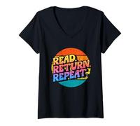 Donna Retro Vintage Funny Reading | Read Return Repeat Library Maglietta con Collo a V