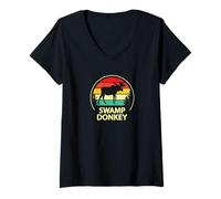 Donna Retro Vintage Funny Swamp Donkey Moose Maglietta con Collo a V