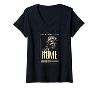 Donna Retro Vintage Italy Rome Maglietta con Collo a V