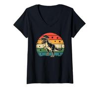 Donna Retro Vintage Tramonto T-Rex Dinosauro Laurea Design Regalo Maglietta con Collo a V