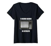 Donna Retro Vintage TV Statico Ricorda Quando Nevicava Maglietta con Collo a V