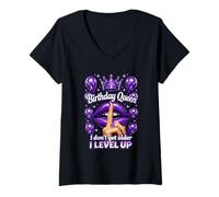 Donna Retro Viola Compleanno Una Regina I Dont Get Older I Level Up Maglietta con Collo a V