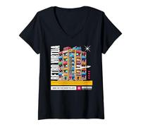 Donna Retro Virtual Anni '80 Retro Nostalgia Pixels Quest Maglietta con Collo a V