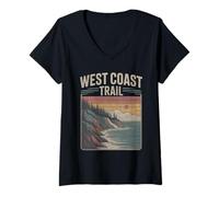 Donna Retro West Coast Trail Canada Vintage Escursionismo Trekking Maglietta con Collo a V