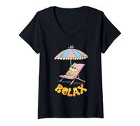 Donna Retro Woodstock Estate Spiaggia Vacanze Relax Vibes Chill Time Maglietta con Collo a V