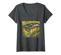 Donna Retro Yellowstone National Park Vintage Style Classic Maglietta con Collo a V