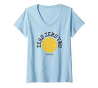 Donna Retro Zero-Zero-Two Pickleball Pickleballer Double Art Maglietta con Collo a V