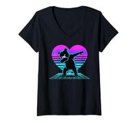 Donna Retrowave Cuore Orso Che Fa Il Dab Maglietta con Collo a V