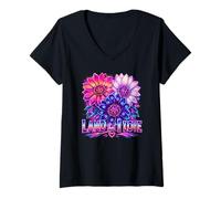 Donna Retrowave Patriotic Flower Land That I Love Synthwave Floral Maglietta con Collo a V