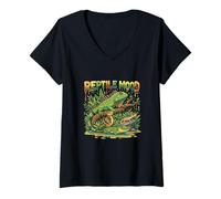 Donna Rettile Mood Iguana Geco Serpente Coccodrillo Giungla Maglietta con Collo a V
