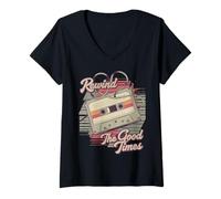 Donna Rewind - Nastro a cassetta retrò anni '80 e '90, design nostalgico Maglietta con Collo a V