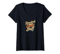 Donna Rewind to the Good Stuff Retro Music Design Maglietta con Collo a V