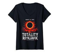 Donna Reykjavik Islanda Totality Eclipse 12 Agosto 2026 Maglietta con Collo a V