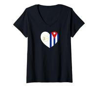 Donna Rhode Island And Cuba Flags: Heart Shaped Unity Maglietta con Collo a V