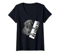 Donna Rhodesian Ridgeback che suona il pianoforte e pianista amante dei cani Maglietta con Collo a V