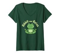 Donna Ribbit And Relax - Gioco di Parole per Meditazione e Yoga Maglietta con Collo a V