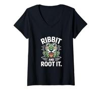 Donna Ribbit And Root It Frog - Amante delle Piante Maglietta con Collo a V