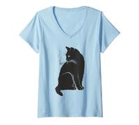 Donna Ribelle Fumo Cattivo Gatto Nero Divertente Maglietta con Collo a V