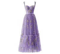 Donna Ricamo Floreale Tulle Abiti Da Ballo, Corsetto Lungo Spaghetti Fata Ruggine Abito Da Sera Formale Vestito Da Festa, viola., 44