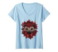 Donna Riccio autunno foglie autunno natura amante carino foresta animale Maglietta con Collo a V