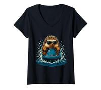Donna Riccio con occhiali da sole carino Pet Jet Ski Rider Summer Vibes Maglietta con Collo a V