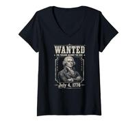 Donna Ricercato per tradimento Divertente 4 luglio Thomas Jefferson Maglietta con Collo a V