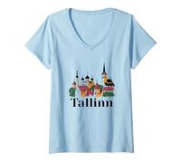 Donna Ricordo di Tallinn Estonia/Tallinn Maglietta con Collo a V