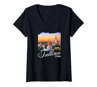 Donna Ricordo di Tallinn Estonia/Tallinn Maglietta con Collo a V