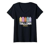 Donna Ricordo di Tallinn Estonia/Tallinn Maglietta con Collo a V
