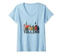 Donna Ricordo di Tallinn Estonia/Tallinn Maglietta con Collo a V