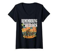 Donna RICORDO GLI EROI D Day Veterans Day giorno dell'indipendenza Maglietta con Collo a V