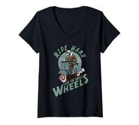 Donna Ride Hard, Anche su Ruote Piccole, Stile retrò Maglietta con Collo a V