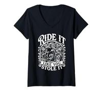 Donna Ride It Like You Stole Funny Motorcycle Biker Maglietta con Collo a V