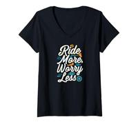 Donna Ride More Worry Less Bike Surfing Lover Maglietta con Collo a V