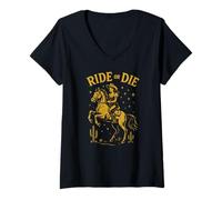 Donna Ride OR Die - Country Western Southern Girl - Vintage Rugged Maglietta con Collo a V
