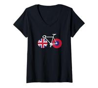 Donna Ride UK, Design per Appassionati di Ciclismo su Strada e Città Maglietta con Collo a V