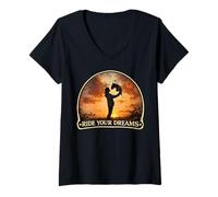 Donna Ride Your Dreams Hobby Horsing - Cavallo a Forma di Ragazza Maglietta con Collo a V