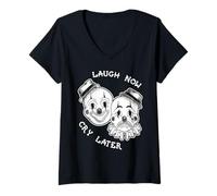Donna Ridere Ora piangere Dopo Hobo Chicano Clown Maglietta con Collo a V