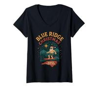 Donna Ridge Blue Christmas NC Maglietta Grafica Babbo Natale Surf Retro Fun Maglietta con Collo a V