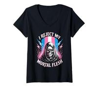Donna Rifiuto la mia carne mortale Transgender Pride Reaper Identity Maglietta con Collo a V