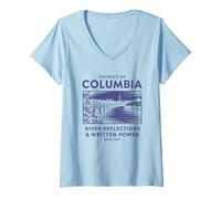 Donna Riflessi del Fiume di Washington D.C. e Potere Scritto Maglietta con Collo a V