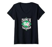 Donna Riichi Mahjong Chasing The Yakuman Japanese Tile Gamer Maglietta con Collo a V