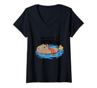 Donna Rilassarsi come un capibara con Duck Cozy Maglietta con Collo a V
