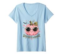 Donna Rimani Carino e spettrale Zucca Rosa Halloween Summerween Maglietta con Collo a V