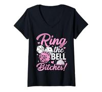 Donna Ring The Bell Bitches! Divertente Bunco Gioco Notte Donne Maglietta con Collo a V