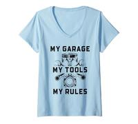 Donna Riparazione Auto Divertente Meccanica Auto My Garage I Miei Strumenti Le Mie Regole Maglietta con Collo a V