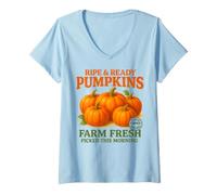 Donna Ripe And Ready Pumpkins Retro Farmer Market Fall Pumpkin Fun Maglietta con Collo a V