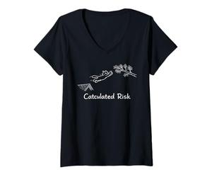 Donna Rischio calcolato Motivazionale Gioco di Parole Jumping Pet Cat Meme Maglietta con Collo a V